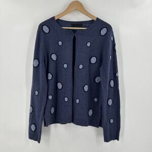 FFC Cashmere Blend Cardigan Womens XL Blue Polka Dot Wool Knit Sweater